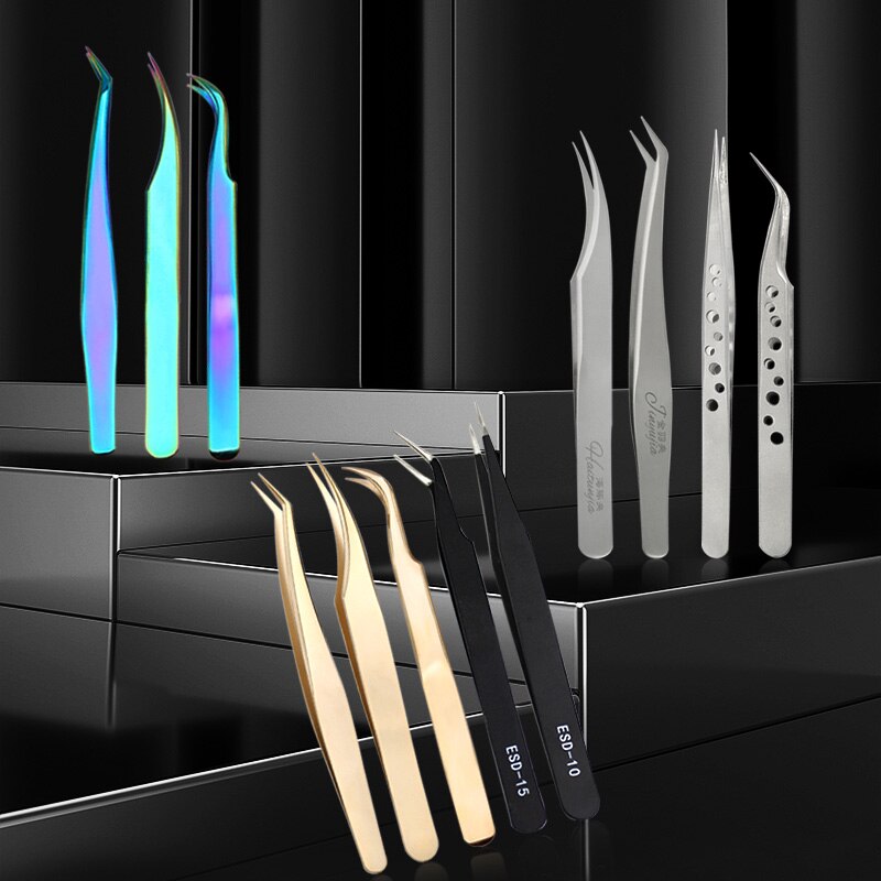 Nail Art Rhinestones Tweezers Stainless Steel Curved Straight Tweezer Nipper Picking Sequins Beads Stickers Nail Art Tool