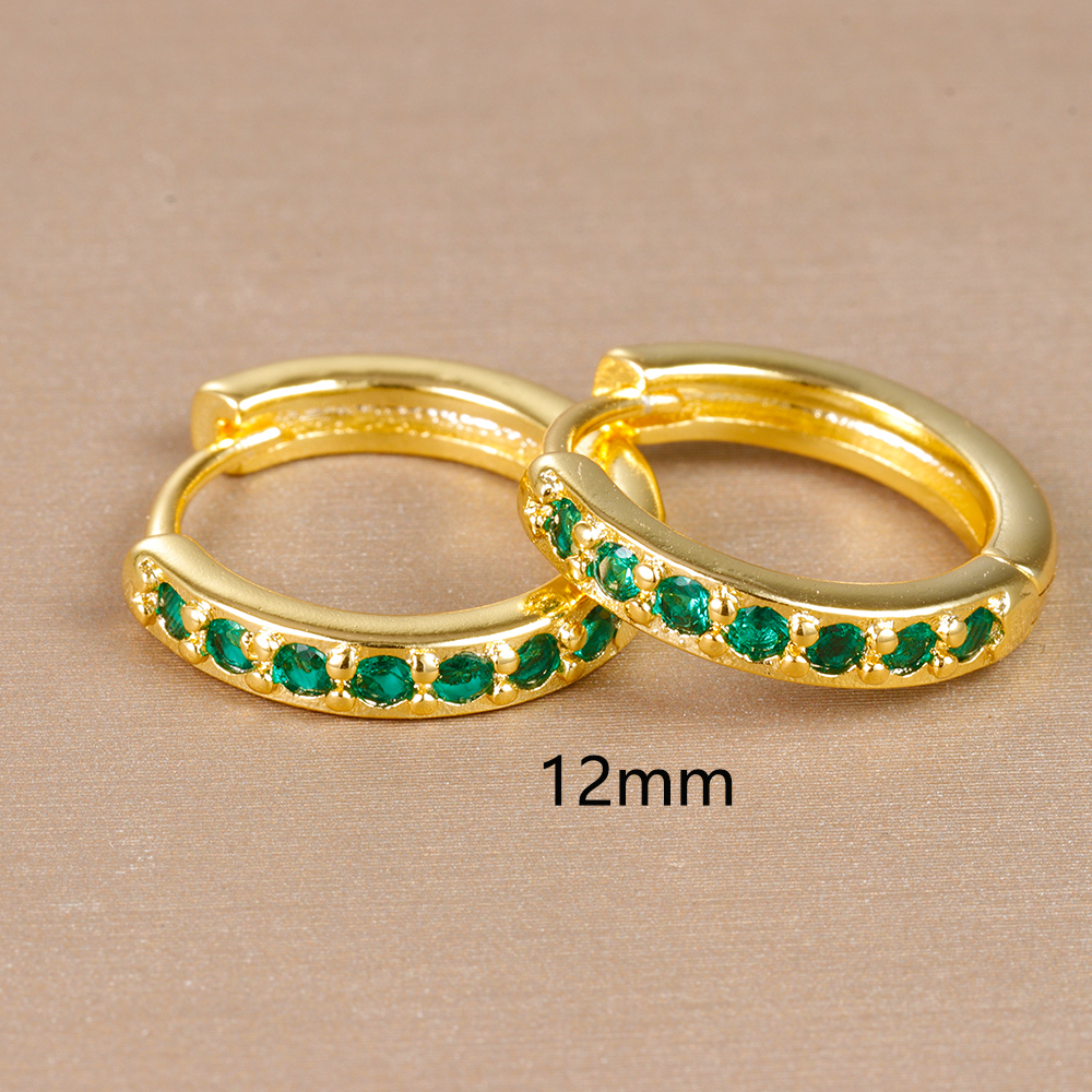 Pendientes de aro pequeños verdes de acero inoxidable para mujer, aretes Piercing de circonita con círculo redondo pequeño, joyería de tendencia personalizada, 2 uds.: Bronce antiguo plateado