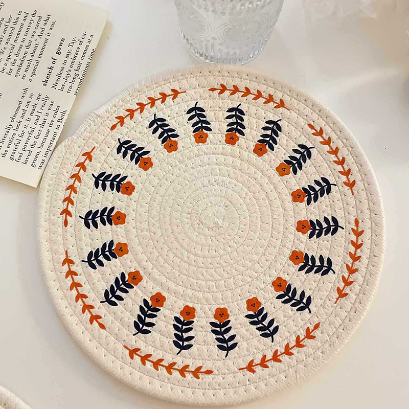 Round Woven Insulation Pot Mat Cotton Rope Placemat Dining Table Coaster Bowl Pad Simple Plate Mat Home Decoration Cup Mats: S / Red
