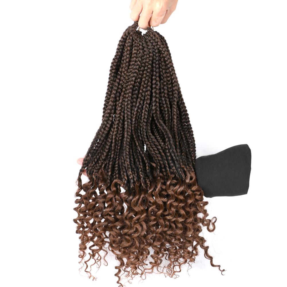 WEILAI Box Braids Crochet Hair Curly Ends 18inches 30 Roots/pieces Goddess Box Braids Hair Extensions Soft Fiber Braiding: 4 / 3Pcs/Lot