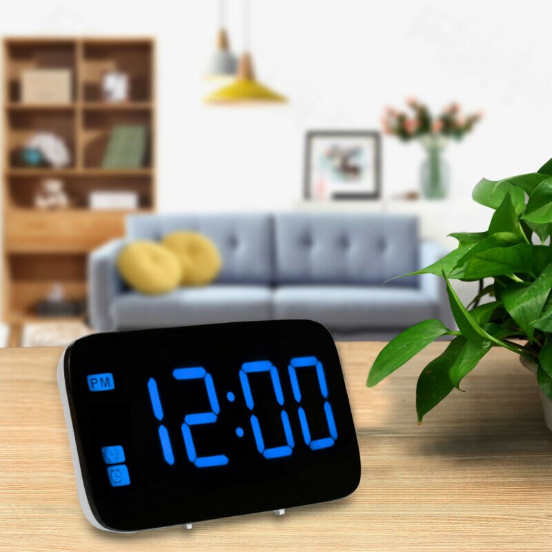 Digital led väckarklocka stor skärm snooze usb/batteridriven röststyrning uk
