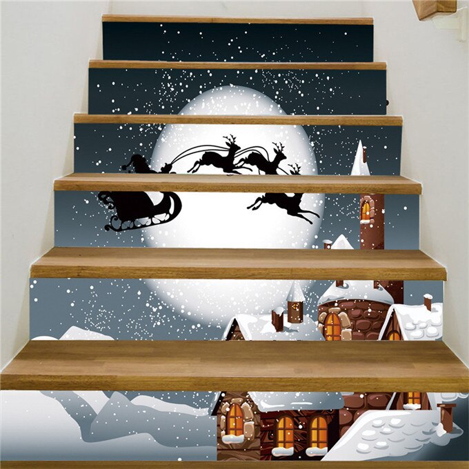 Noël bonhomme de neige escalier décor autocollants PVC étanche escalier affiche auto-adhésif papier peint pour couloir escalier décalcomanies: HQ063 / 13pcs