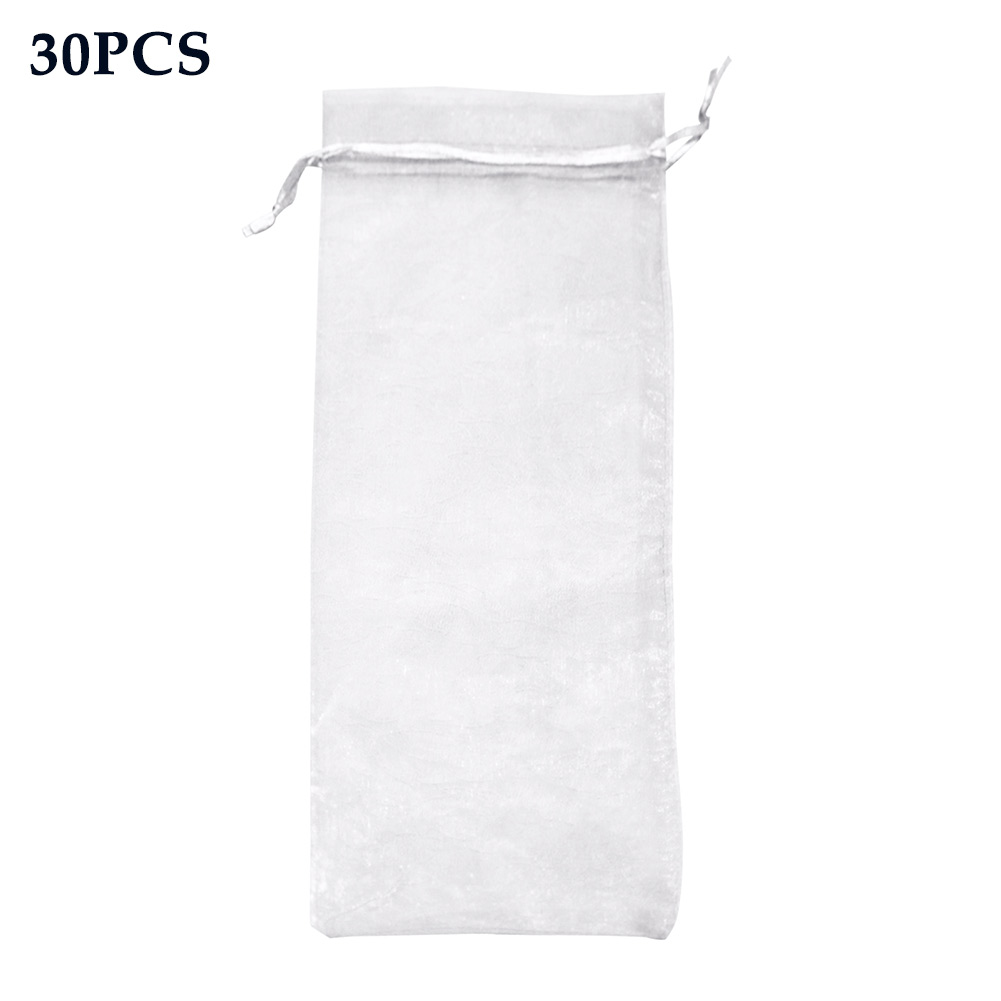30pcs Packaging Bottle Cover Fine Mesh Wrapping Transparent Wine Bag Organza Party Wedding Pouch Drawstring: white