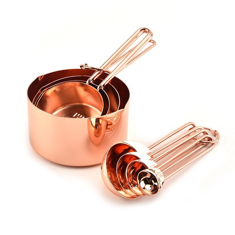 Ensemble de cuillères à mesurer en acier inoxydable, 8 pièces, tasses à mesurer en or Rose, accessoires de cuisine, cuisson du thé, cuillère à café, outils de mesure: rose gold