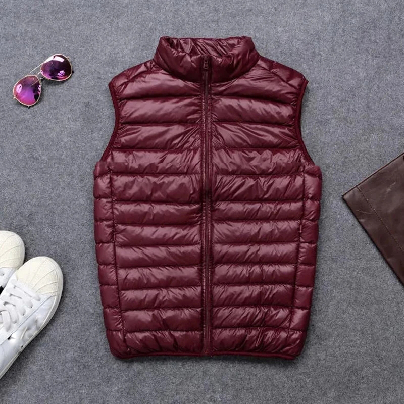Men Ultra Light Down Vests Sleeveless Jacket Men Portable Lightweight Windproof Waistcoat Autumn And Winter Warm Coats: XXL / Burgundy
