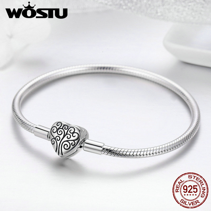 WOSTU Genuine 925 Sterling Silver Tree of Life Charm Bracelet & Bangle For Women Fit Original Brand DIY Beads Jewelry CQB066