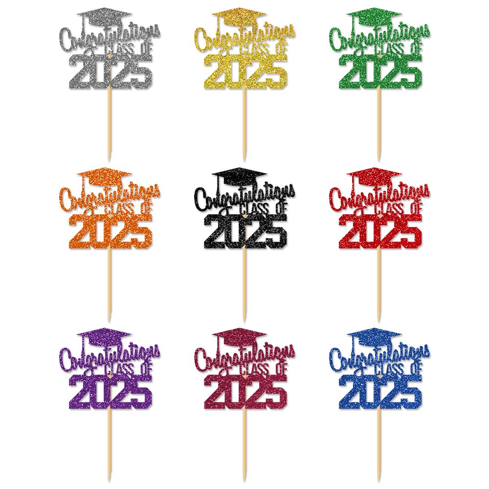 1 stks Gefeliciteerd Klasse van 2025 Afstuderen Cake Topper Glitter Gefeliciteerd Grad Cap Cake Picks voor Afstuderen Thema Party Decor