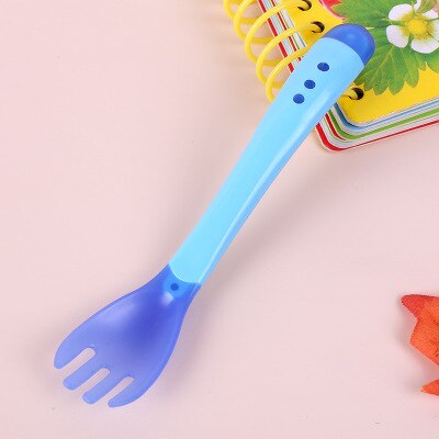 3 Kleuren Baby Lepels Temperatuur Sensing Lepel Voor Kinderen Babyvoeding Siliconen Lepel Peuter Gebruiksvoorwerpen Baby Gadgets: 1pcs Blue Fork