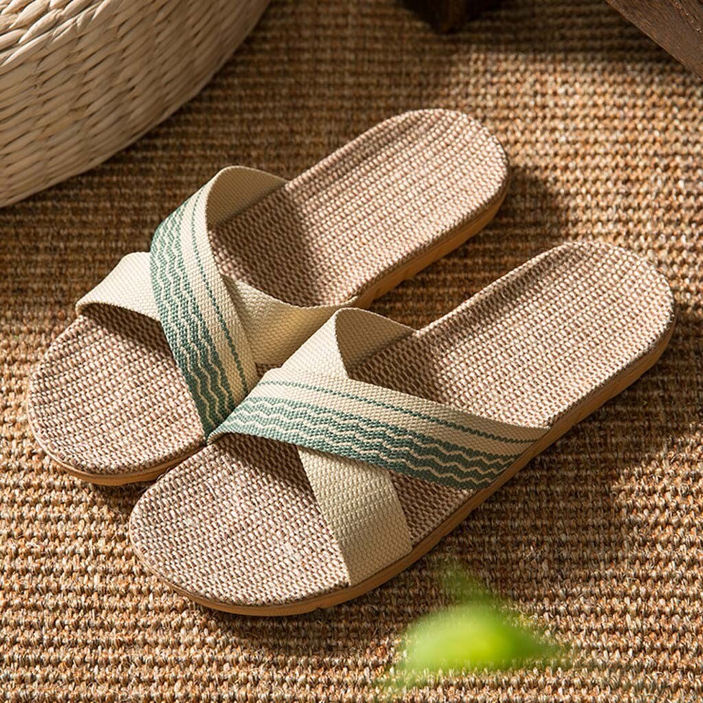 Zapatillas de verano para mujer, zapatillas de Interior para pareja en casa, zapatillas de lino cruzadas para diario, zapatillas para la familia Unisex, material de A50