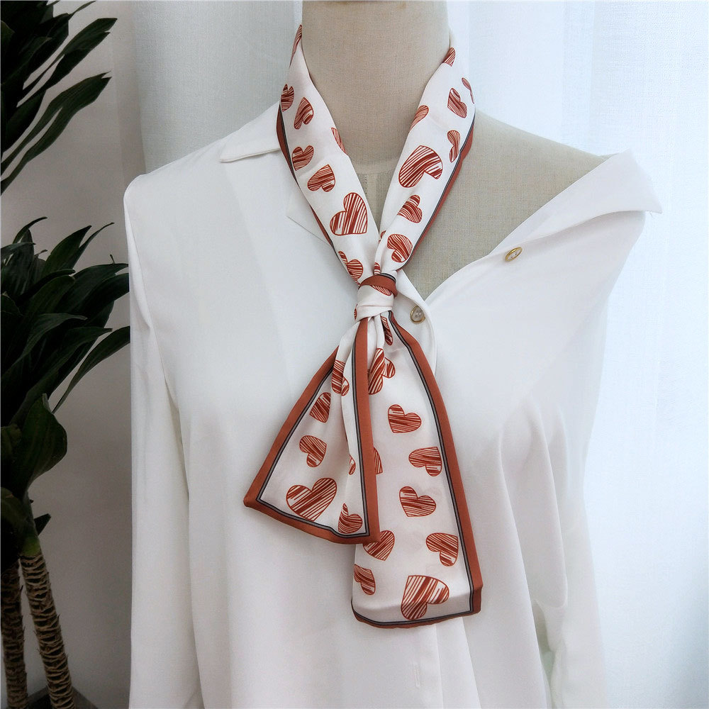 Kleine twill zijden haarsjaal voor dames print halsdoek lint sjaal lange smalle hoofddoek handvat tas sjaals voor dames