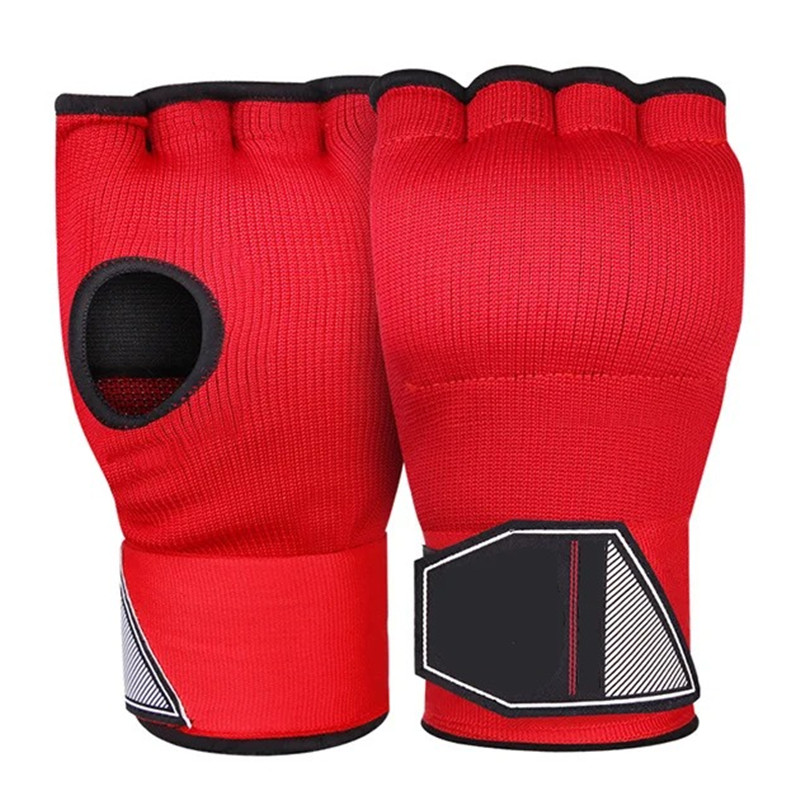 MMA Bokshandschoenen met halve vingers Verdikte spons Sanda Training Handwikkel Binnenhandschoenen met lange polsband Boksaccessoires: Rood