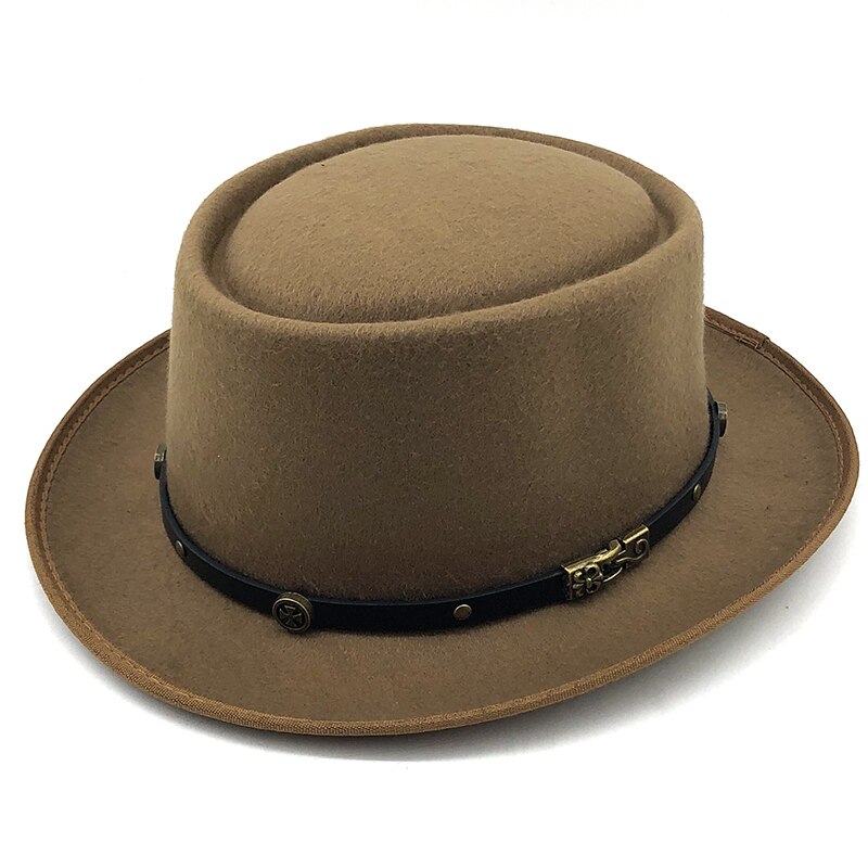 Einfache Wolle Männer Schweinefleisch Kuchen Hütte Für Vati Schwarz Fedora Hütte Für Gentleman Flache Bowler Porkpie oben Jazz Hütte: khaki