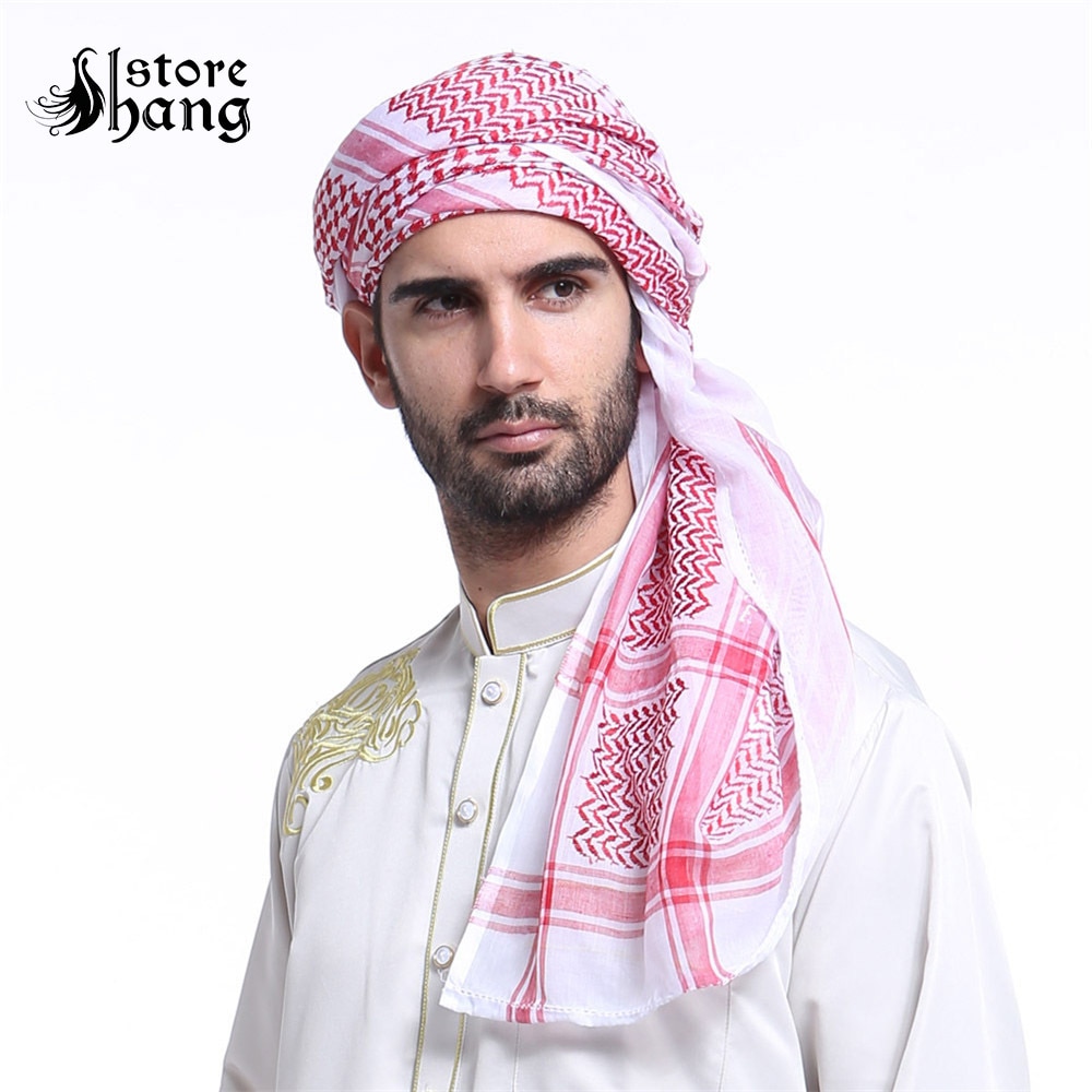 Arabo Kefiah Shemagh Adulto Turbante Arabo costume Musulmano Foulard Arafat Sciarpa Hallowee Medio Oriente Abbigliamento Tradizionale