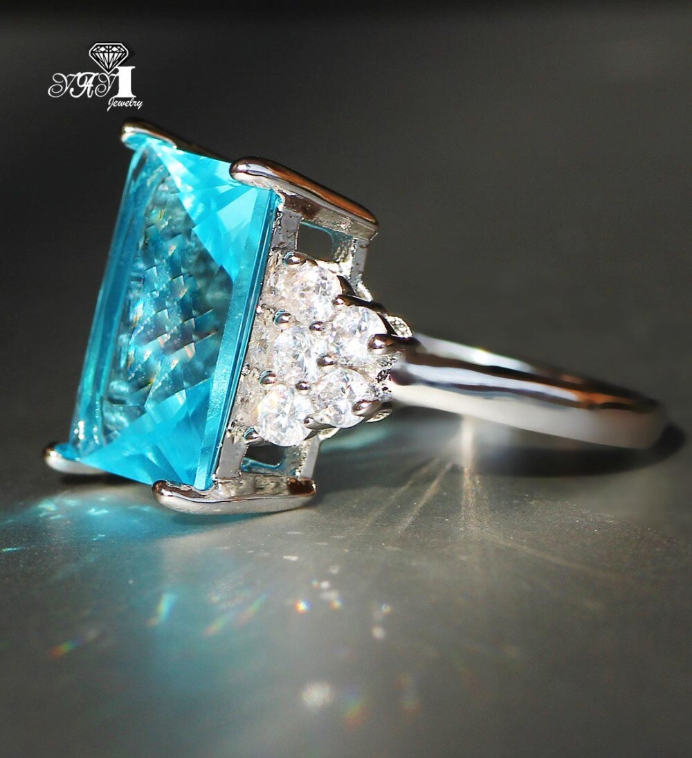 YaYI Schmuck Prinzessin schneiden 5,9 CT Meer blau Zirkon Silber Farbe Verlobungsringe hochzeit Partei Schellt