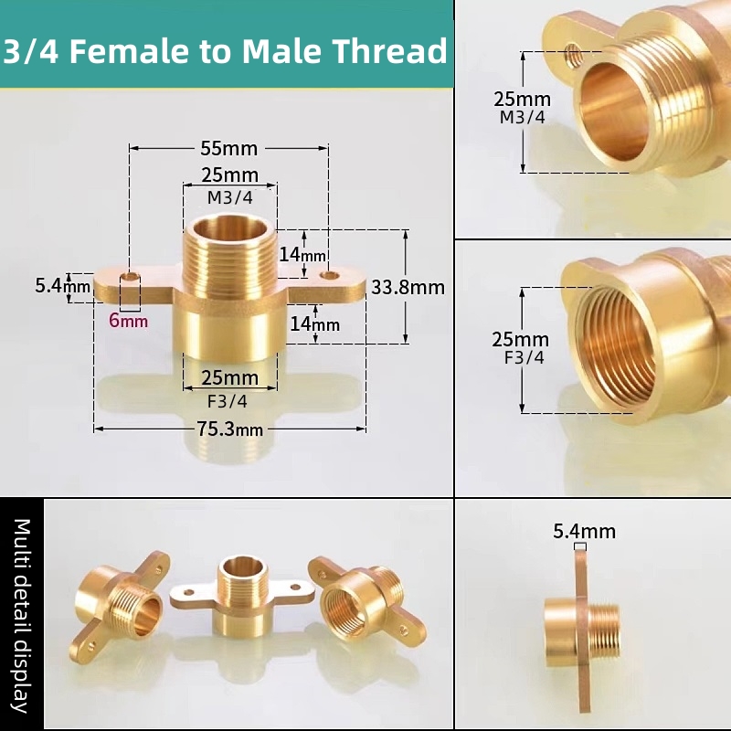 1/4 3/8 1/2 3/4 1 Inch Brass Water Pipe Accessories Copper Male/Female Thread Flange fixed Ear Joint Drinking Fountain Connector: grey / 1/4''