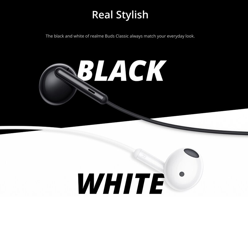 Realme Buds Classic 3.5mm Wired Earphone 14.2mm Large Driver Built-in Microphone Music Call Control Half In-Ear Wired Earphone