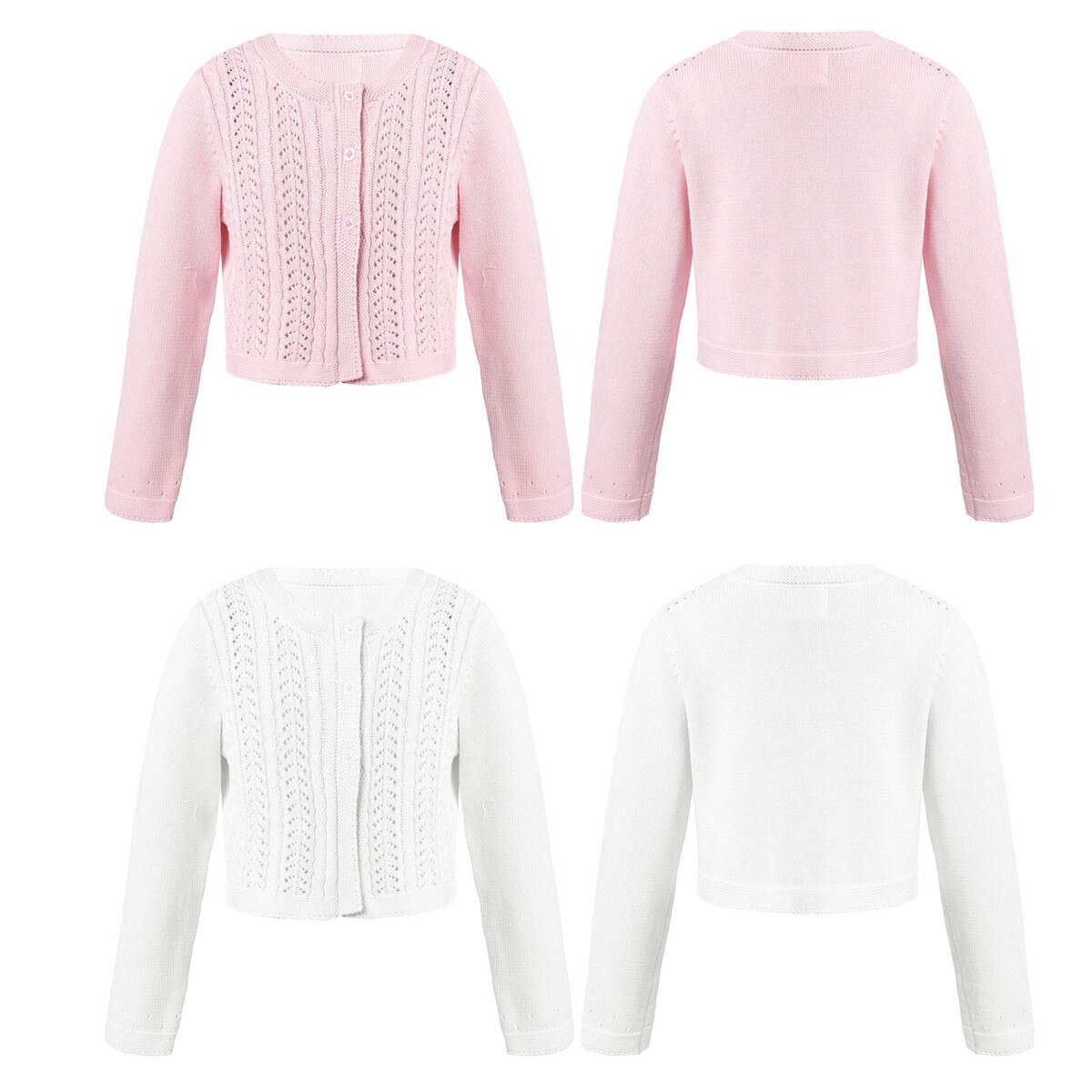 Flower Girls Bolero Children's Open Front Long Sleeve Knitted Sweaters Cardigan Wedding Princess Outwear Kids Knitting Coat