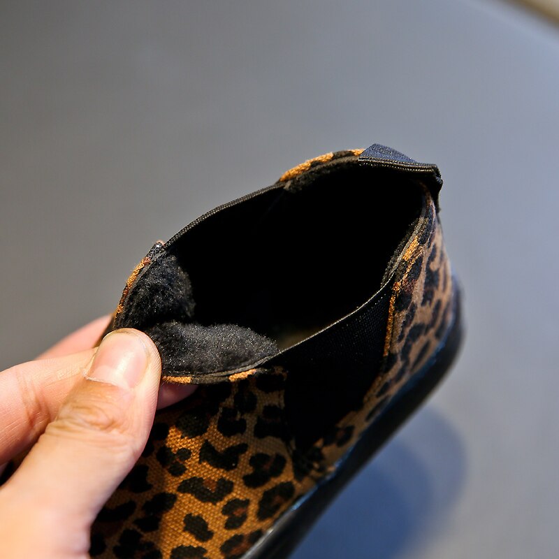 Winter kinderlaarzen jongens enkellaarsjes luipaard canvas leer kinder casual schoenen peuter baby meisjes sneeuwlaarzen pluche