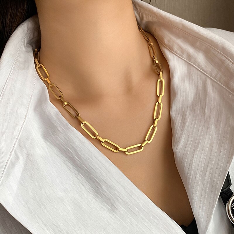 Classic punk link chain necklaces for women and girls, trendy modern cubana chained necklace jewelry