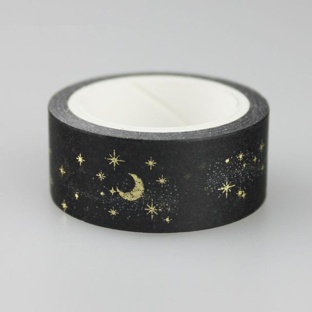 1PC 15mm*5m Golden Silver Stars Washi Tape Album Scrapbook DIY Custom Adhesive Tape Office adhesive Sticker Masking Washi Tape: Gold 3
