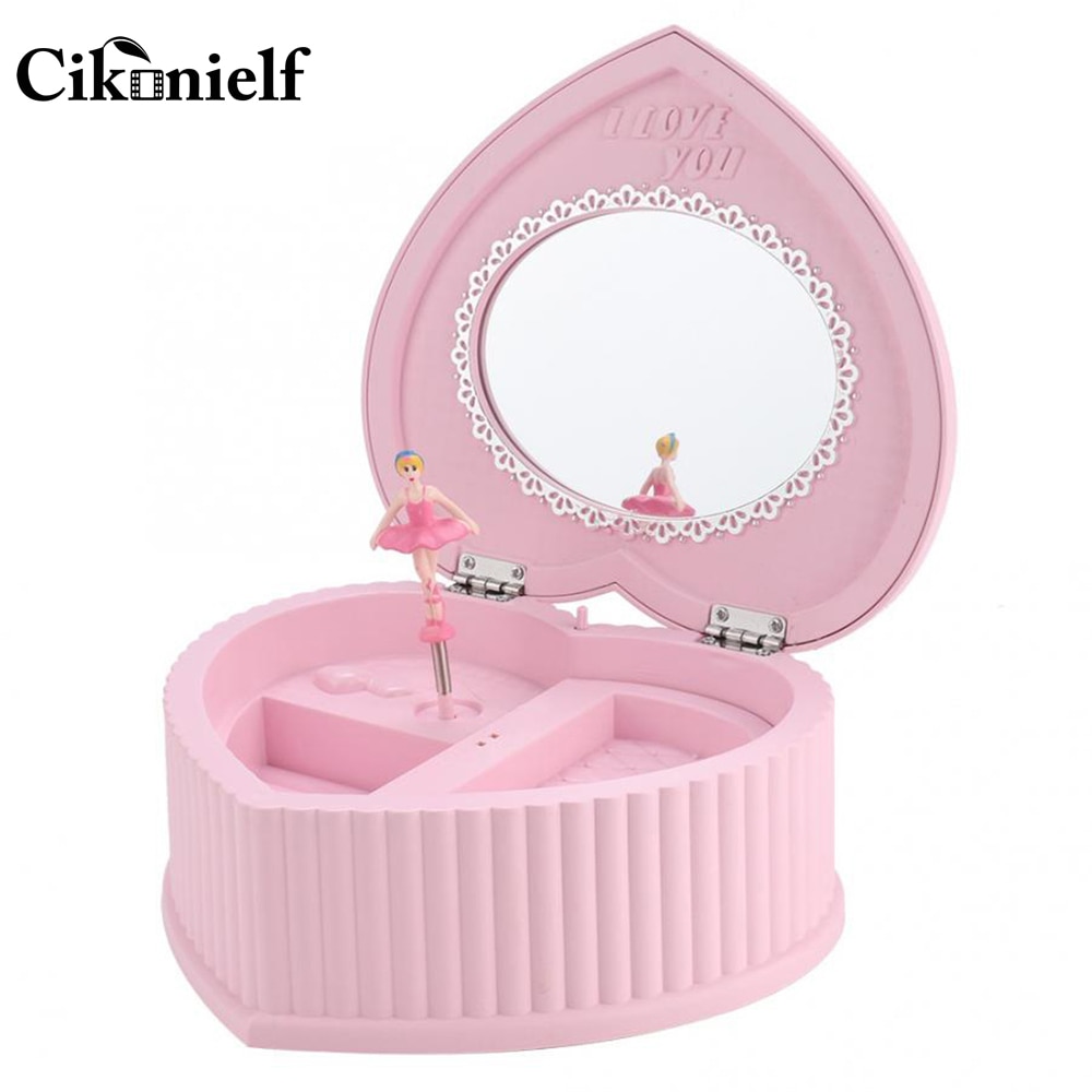 Joyero Ballerina, caja Musical, caja de almacenamiento de joyas con forma de corazón de melocotón, para niña, mecanismo con manivela, para el Día de San Valentín
