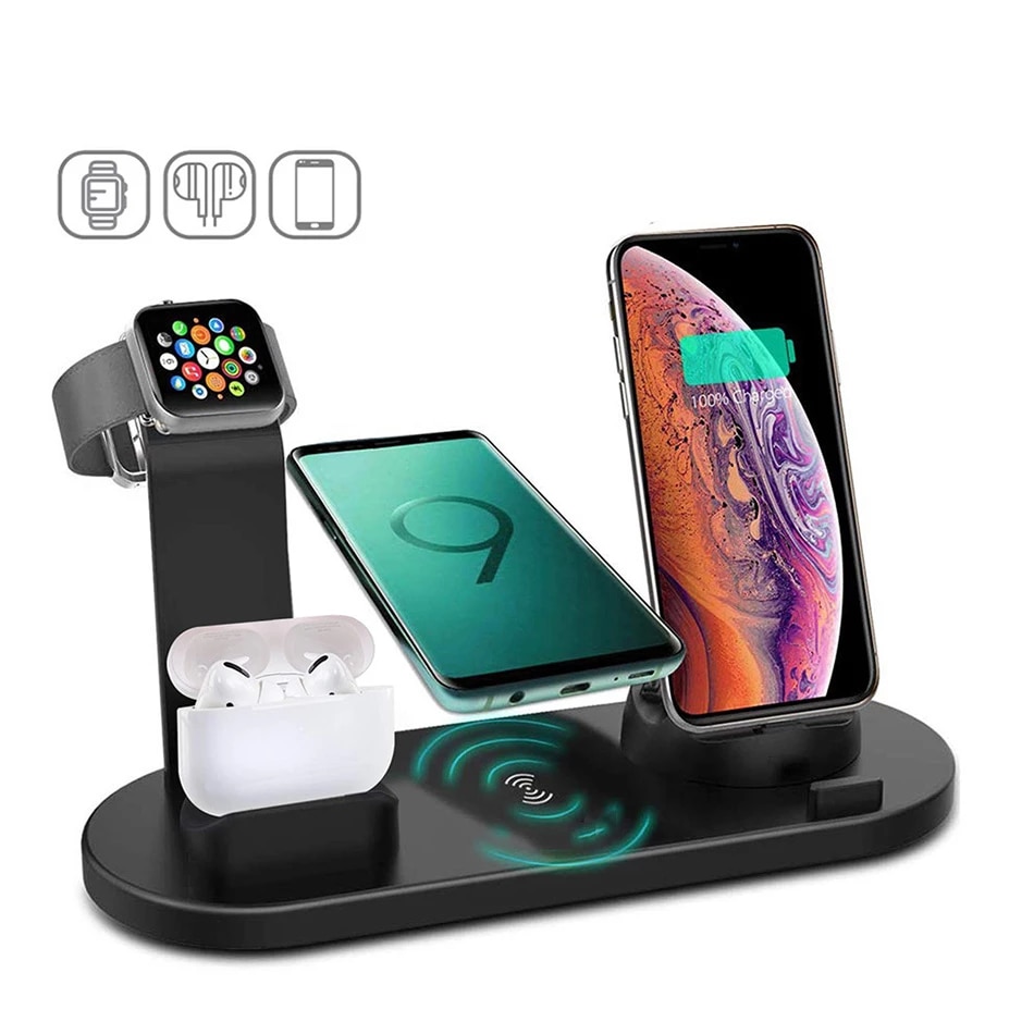 Cargador inalámbrico 4 en 1, soporte de inducción para iPhone 11 Pro X XS Max XR 8 Airpods Pro Apple Watch, estación de acoplamiento