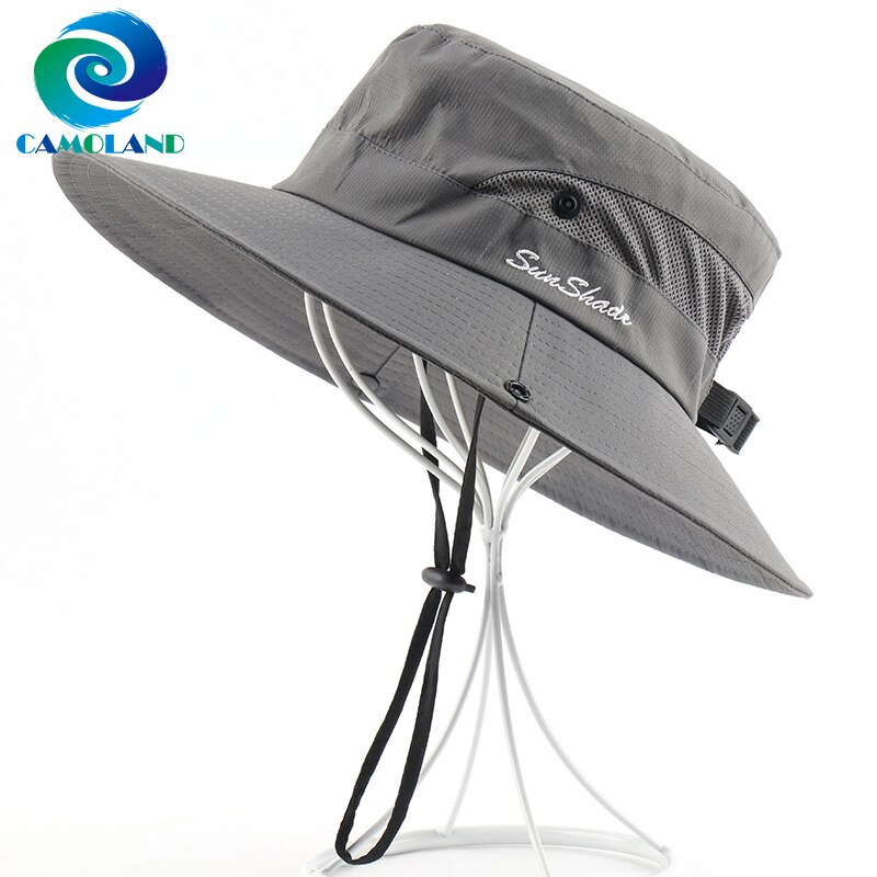 Sombrero de sol CAMOLAND Safari para mujer, protección UV, sombrero con forma de cubo para mujer, gorros de cola de caballo, sombreros de playa para senderismo transpirables al aire libre
