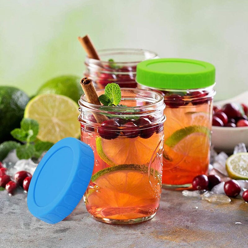 8Pcs Various Color Wide Mouth Mason Jar Seal Lids Storage Caps Fermenting Covers Leakproof Replacement Lids with Silicone Seal f