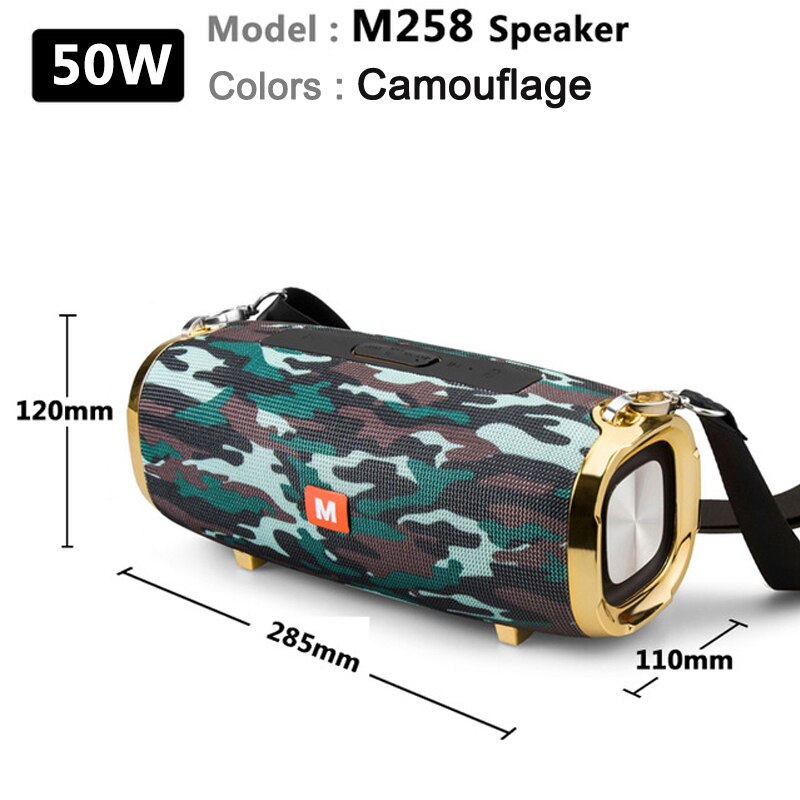 50W altoparlante senza fili del bluetooth esterno subwoofer portatile 3D stereo speaker 4000mAh music center, batteria 48 ore FM/AUX/TF: 50W  Camouflage