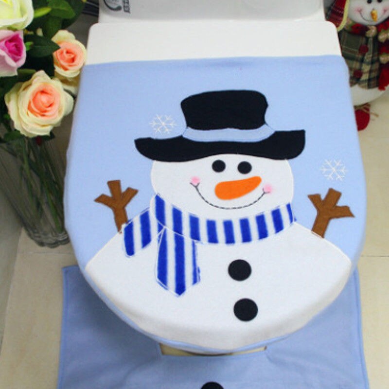 , felpudo navideño, asiento de inodoro de muñeco de nieve, alfombra, juego de baño, decoración navideña para el baño, Feliz Año
