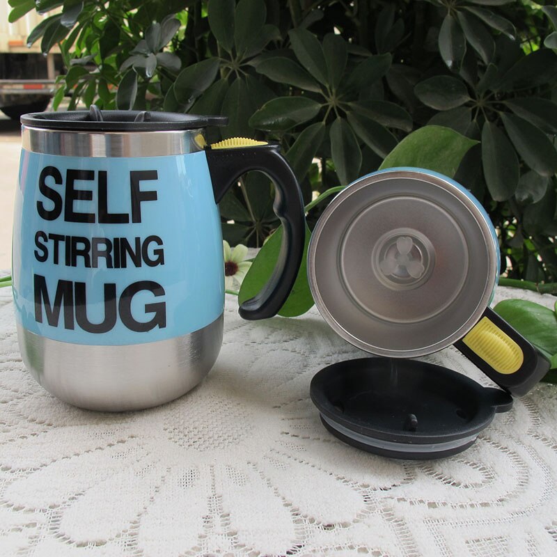 Electric Self Stirring Coffee Mug Cup Stainless Steel Automatic Self Mixing &amp; Spinning Home Office Mixer Milk Frothers Whisk Cup: sky blue