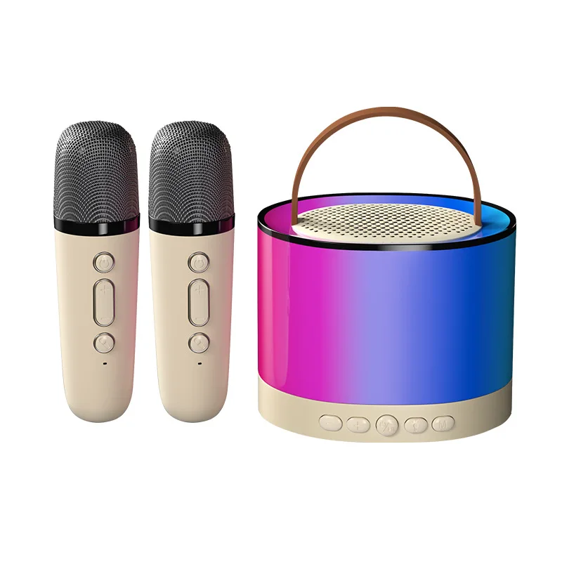 Drahtlose Bluetooth K52 Lautsprecher Multifunktions-Karaoke-Maschine mit 1-2 Mikrofon RGB tragbare Musik-Player für Kinder zu Hause: Lila