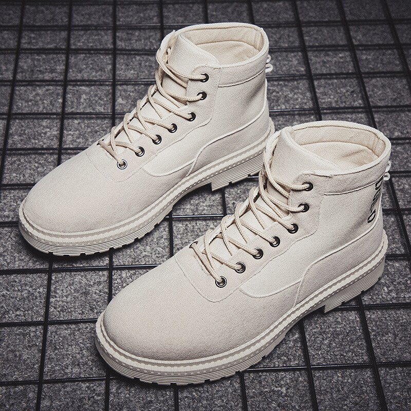 men casual shoes hip hop pu leather Desert boots Locomotive boots Outdoor sports travel shoes: Beige / 39