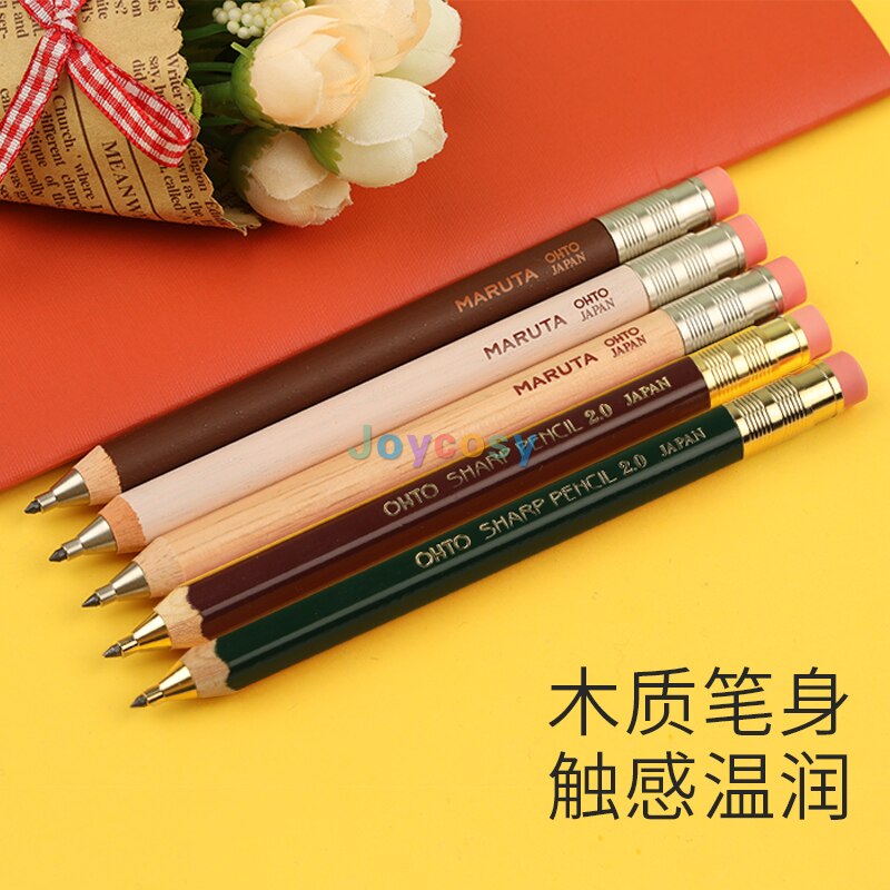 OHTO Mechanical Pencil Wood Sharp with Eraser 2.0mm, Automatic Drafting Pencil for draft Drawing, Crafting, Art Sketching