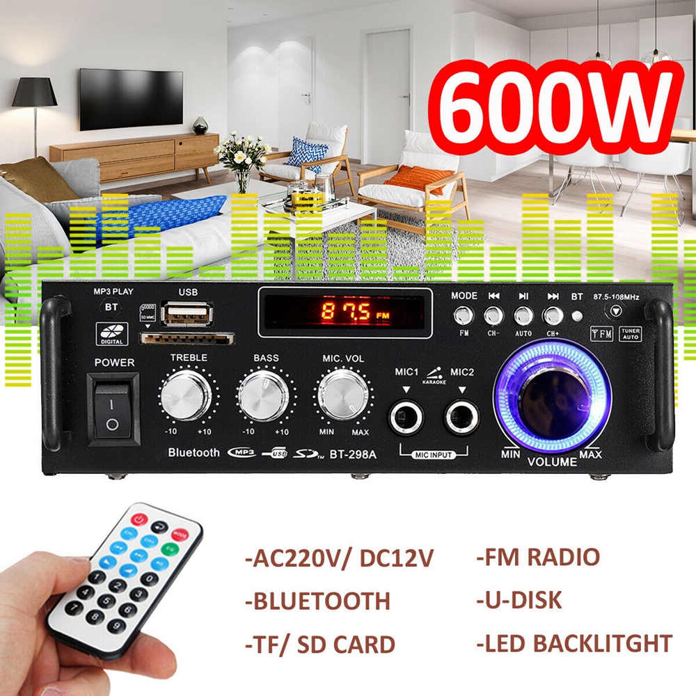 600W 12V 220V USB Auto bluetooth HiFi Stereo Audio- Energie Verstärker Fernbedienung für Auto Auto Hause Audio- USB Blitz Disk Radio