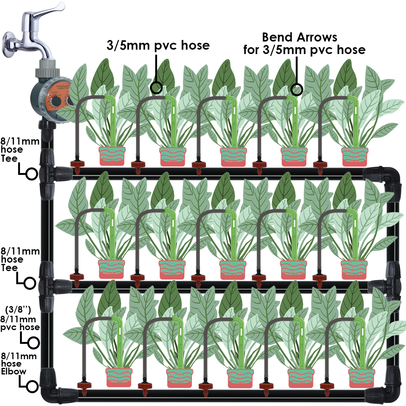 KESLA Tuin 2L/H Groene Bocht Pijl Druppelaars Druppelirrigatie Watering Systeem Kit 3/5mm Slang voor plantenpot Bonsai Gereedschap Kas