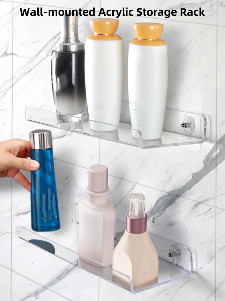 Wall-mounted Acrylic Storage Rack Removable Bathroom Shower Organizer Kitchen & Wardrobe Accessories Self-Adhesive Storage Shelf