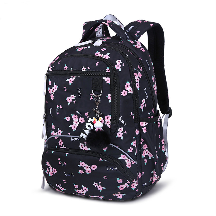 korean sytle children's school backpack kids book bag school bags for girls waterproof laptop backpack female bagpack: black flower