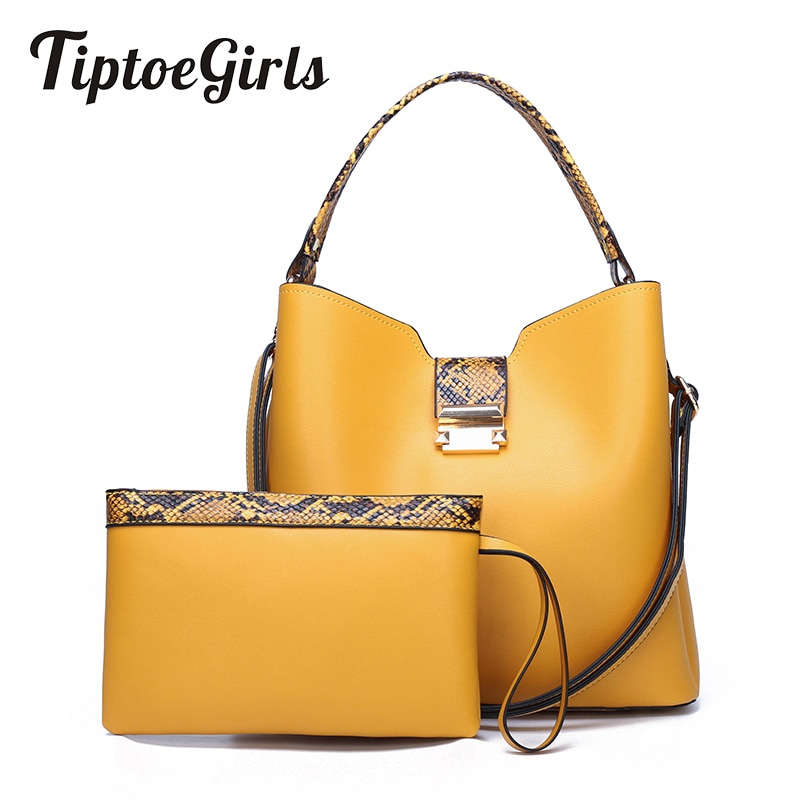 Lente Herfst Mode Tassen Geel Contrast Composiet Tas Mode Eenvoud Schouder Cross Handtas Voor Vrouwen Meisjes 2 Stuks