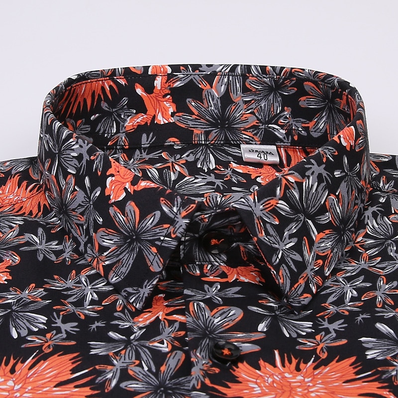 Herre strand med blomsterprint afslappet bomuldsskjorte lommeløse lange ærmer, standard pasform blomster hawaiiansk bluse skjorter