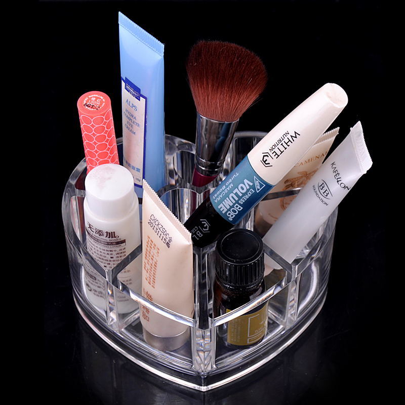 Klar akryl makeup organizer toiletartikler opbevaring etui hjerteformet læbestift makeup børste opbevaring holder