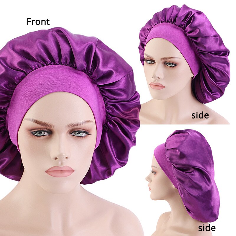 6Pcs/Lot Wide Band Satin Bonnet Cap Hair Bonnets For Women Silky Bonnet For Curly Hair Large Size Sleep Hair Cap