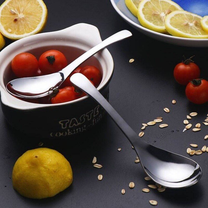 Stainless Steel Chinese Soup Spoons Home Kitchen Deepen Large Capacity Silver Mirror Polished Flatware for Soup Rice Tableware