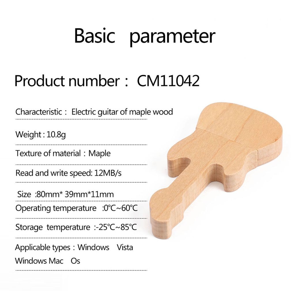 Maple Wood Flash Drive Guitar Shaped USB Pen Drive Mini Portable External Memory Stick for Laptops PC Notebook
