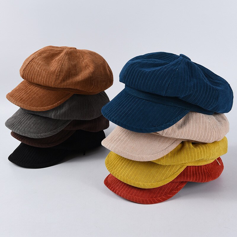 USPOP gorros de invierno gorras de pana gruesa jacquard octogonal sombreros color sólido visera vintage gorras