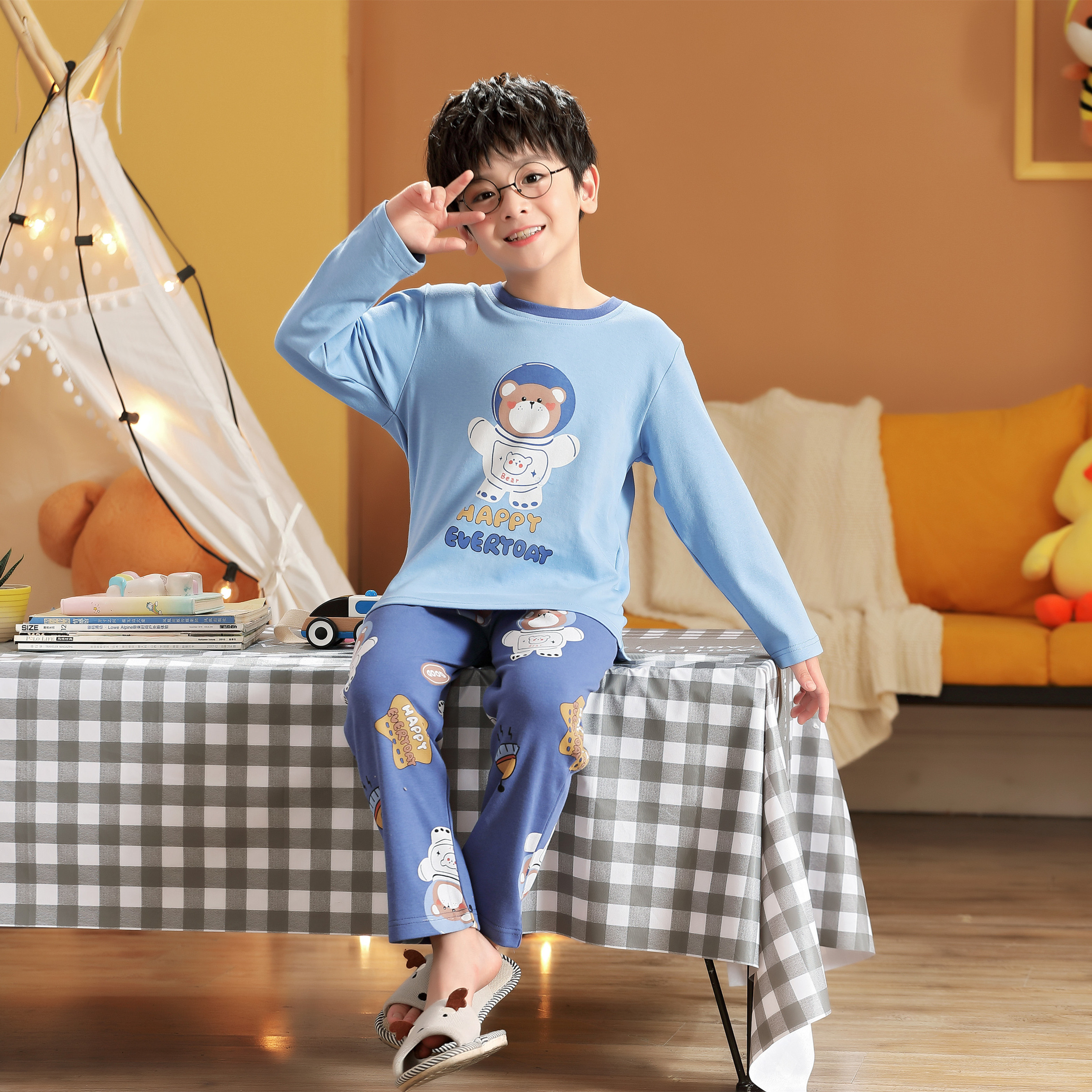 MING-pijamas de poliéster para niños y niñas, conjuntos de ropa de dormir con bonitos dibujos animados, estilo informal de , primavera y otoño, novedad