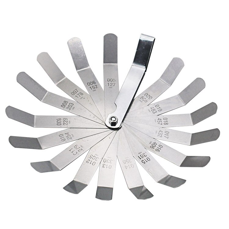 Feeler Gauge Metric 0.127-0.508Mm 0.005-0.020 Inch Valve Offset Feeler Gauge High Strength 16 Blade Easy To Use Durable