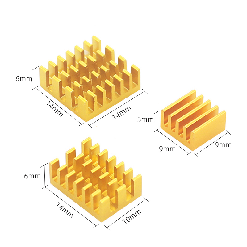 S ROBOTER Für Himbeere Pi 4B Kühlkörper 3 stücke Aluminium Kühlkörper Kühler Kühlung Bausatz Kühler für Himbeere Pi 4 modell B RPI144: Gold