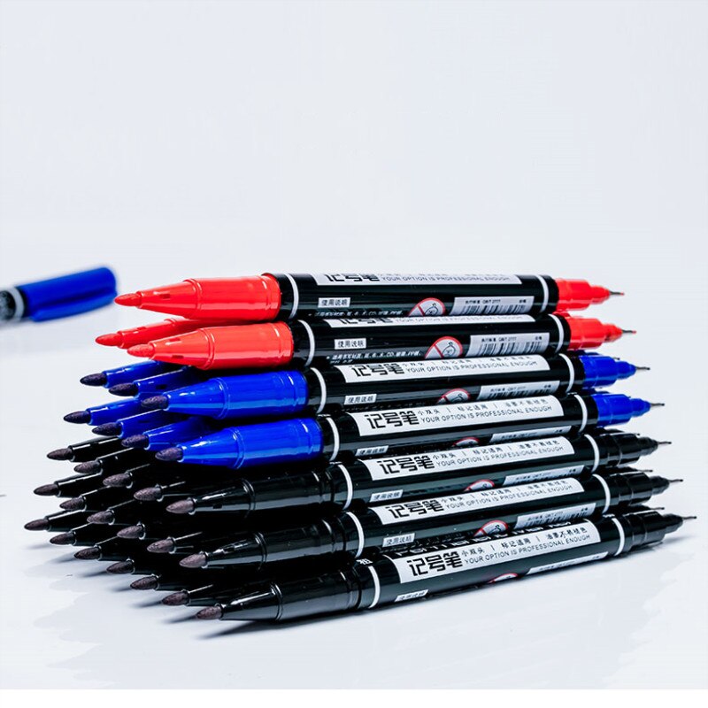 9pcs Permanent Markers dual tip 0.5mm/1mm Nib Black blue red Art Marker Pens Student School Office Supplies Student Stationery