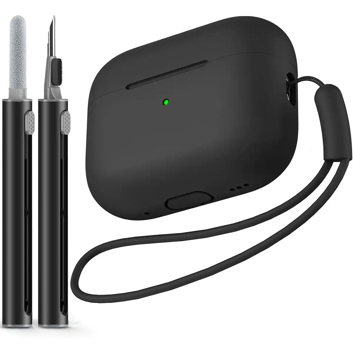 AirPods Pro Case Cover with Cleaner Kit,Soft Silicone Protective Case for Apple AirPod Pro 2nd/1st Generation Case for Women Men: black